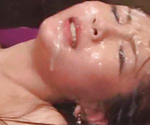Messy facial cumshot for captivating Japanese sweetheart